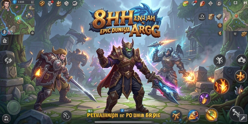 Screenshot gameplay 8HHH menunjukkan aksi epik dalam pertempuran.