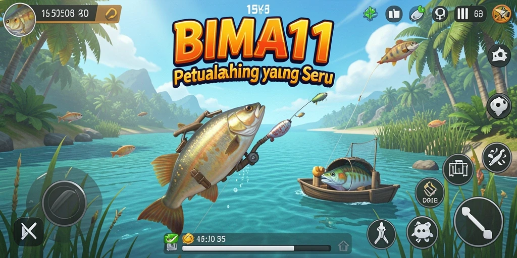 Tampilan gameplay BIMA11 yang menakjubkan saat memancing ikan.