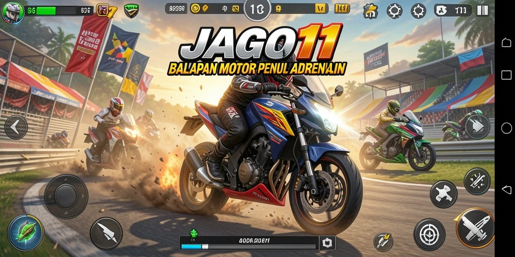 Screenshot menampilkan balapan motor yang intens dan grafis realistis di JAGO11.