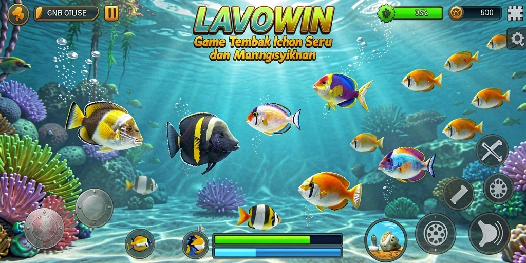 Tampilan gameplay seru LAVOWIN saat menembak ikan.