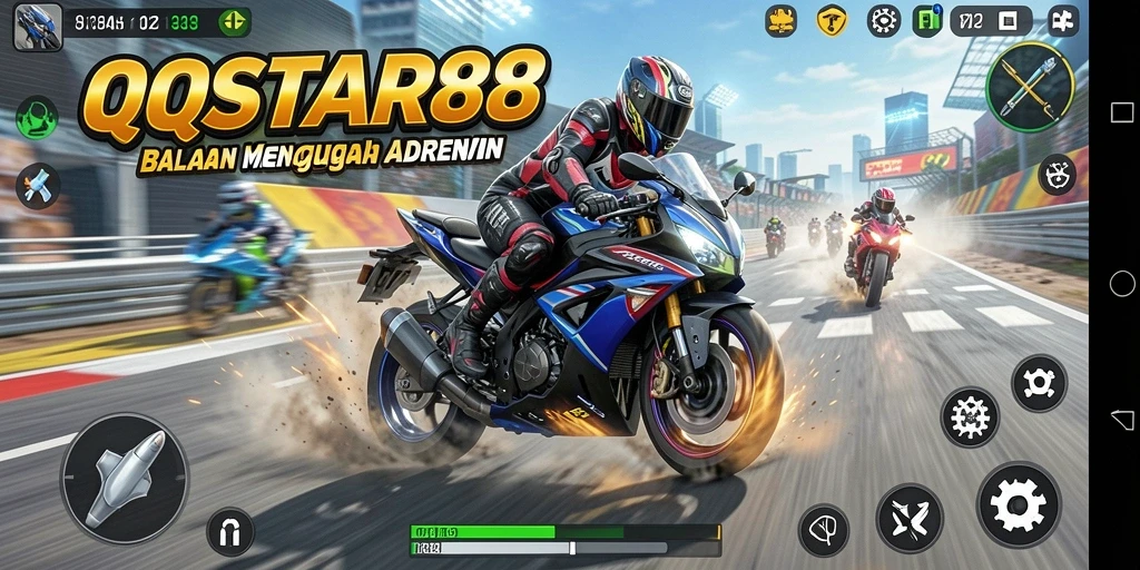 Tangkapan layar menunjukkan aksi balapan motor yang mendebarkan di QQSTAR88.