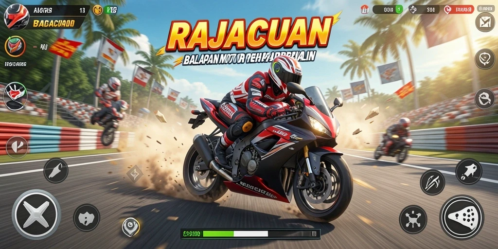 Tampilan seru gameplay RAJACUAN saat balapan motor.