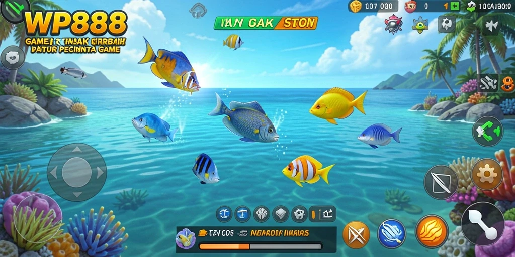 Tampilan gameplay seru dalam WP888 saat berburu ikan.